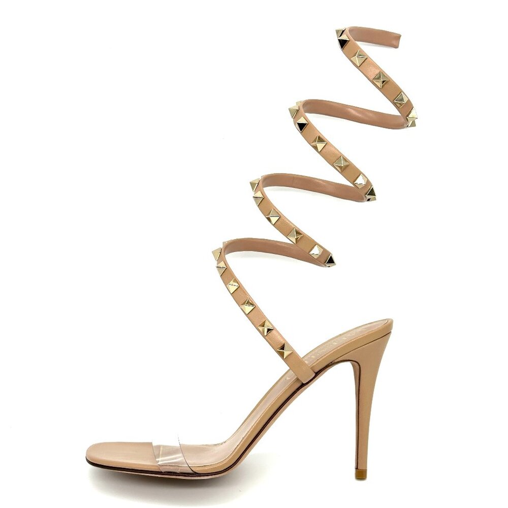 Valentino Rockstud Studded PVC Leather Wrap Strap Heels Sandals Shoes - Picture 7 of 16